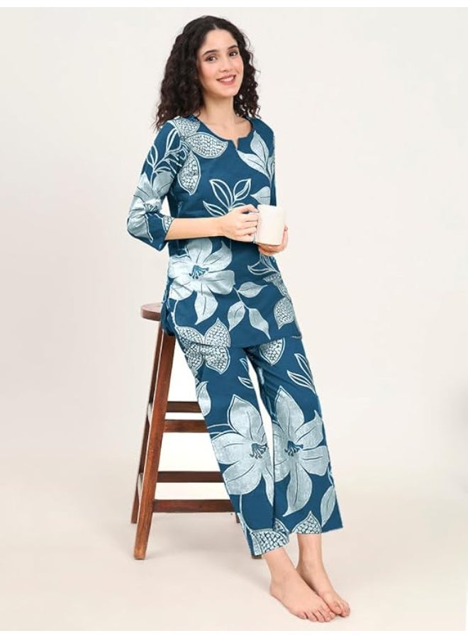 Pinkmint store Cotton Co Ord Set for Women l 3/4 Sleeve Printed Comfortable & Stylish Trendy Top & Bottom XL - Image 3