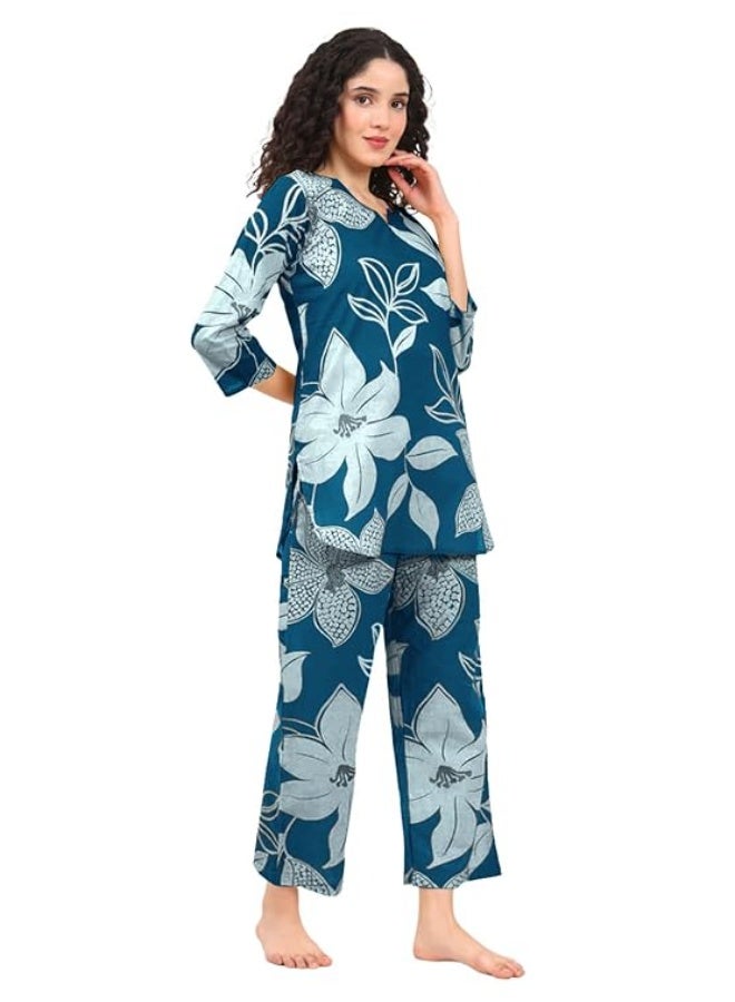 Pinkmint store Cotton Co Ord Set for Women l 3/4 Sleeve Printed Comfortable & Stylish Trendy Top & Bottom XL - Image 1