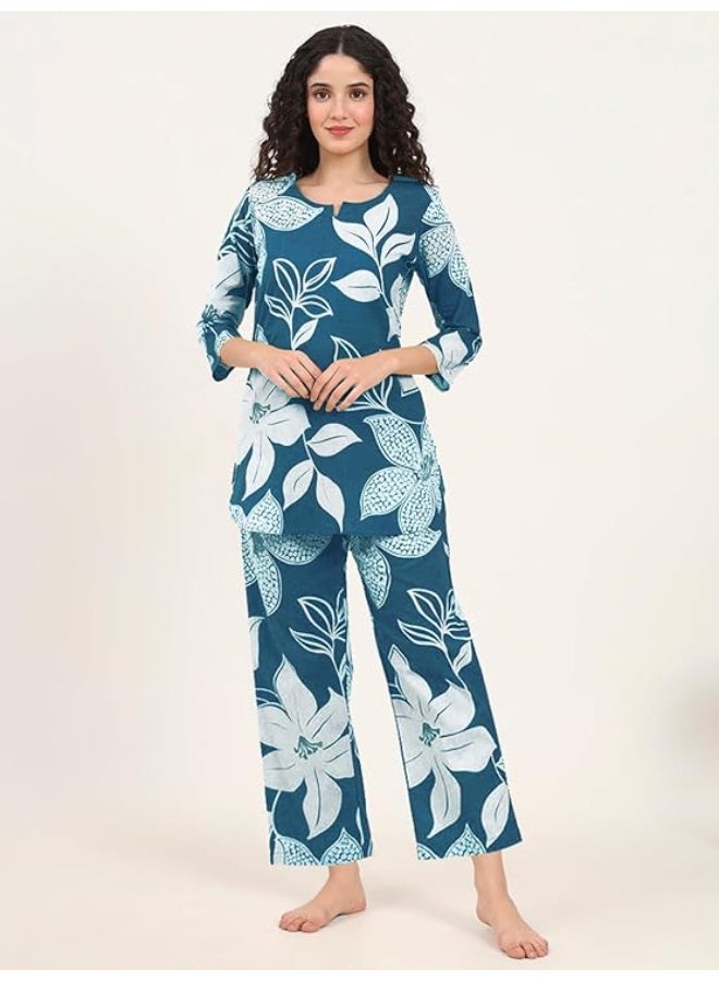 Pinkmint store Cotton Co Ord Set for Women l 3/4 Sleeve Printed Comfortable & Stylish Trendy Top & Bottom XL - Image 2