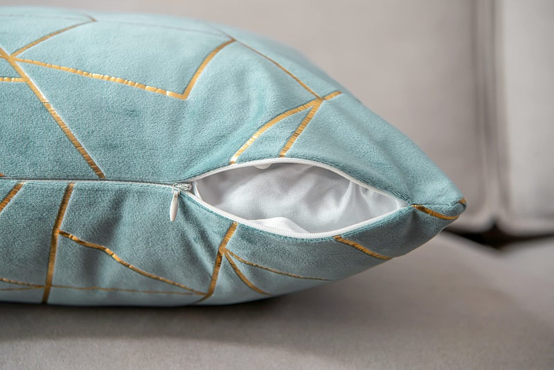 YONGLIU YONGLIU Pack of 2 Soft Velvet Lumbar Throw Pillow Covers DecorativeGold Foil Geometric Pattern Cute Cushion Case for Modern Homes Couch Living Room Sofa Bedroom Car (Light Blue and Gold  12X20 )  - Image 5