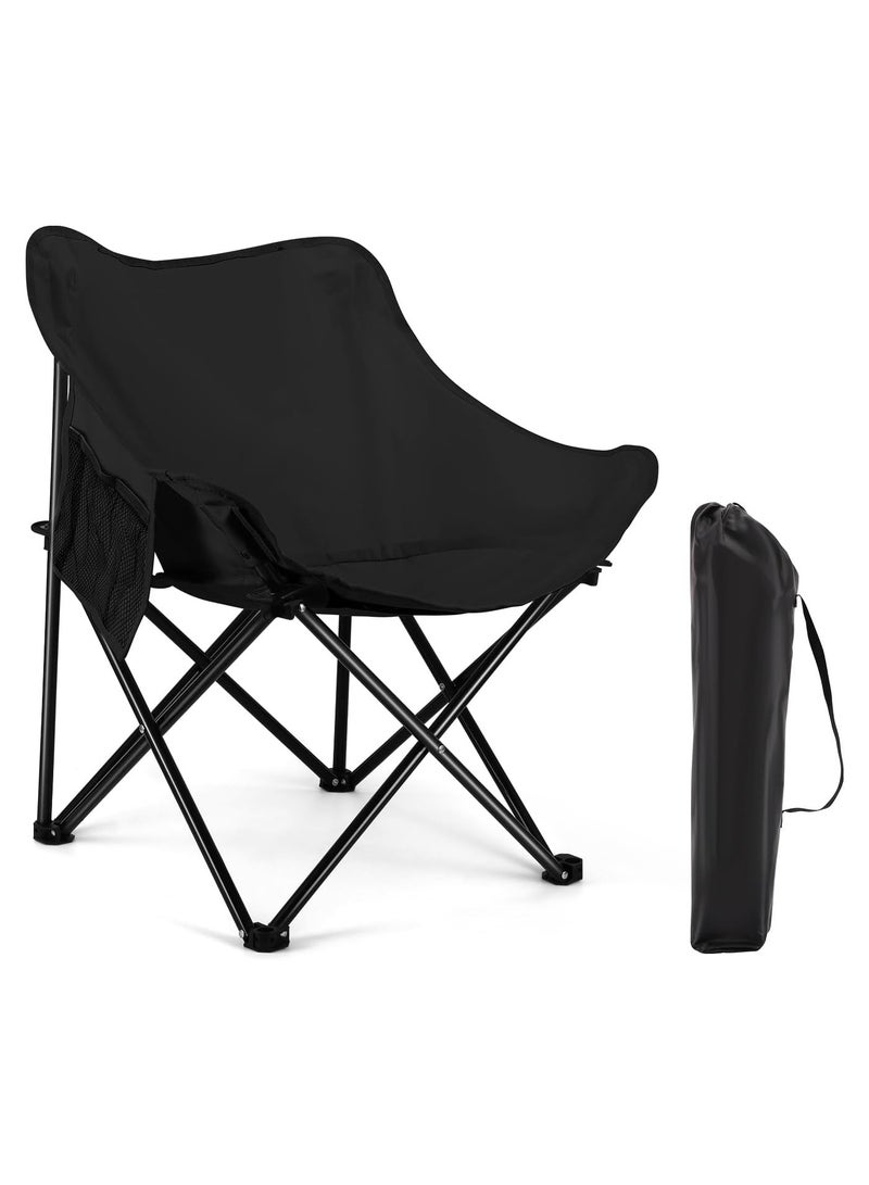 LINGWEI Folding Camping Chair Portable Moon Chair with Side Pocket & Carry Bag Lightweight & Durable Outdoor Chair - Image 1