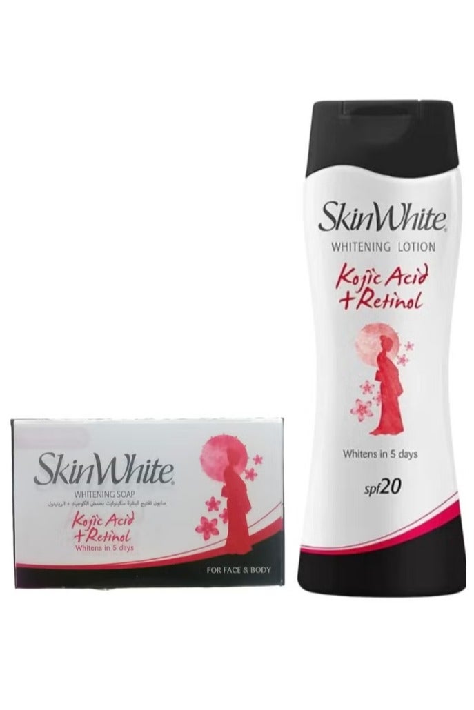 سكين وايت لوشن تبييض بحمض الكوجيك + ريتينول بعامل 20 حماية من أشعة الشمس 200 مل & صابون تبييض بحمض الكوجيك + ريتينول 70 جرام