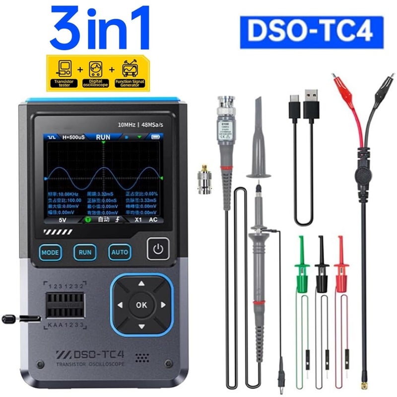 Digital Multimeter, DSO-TC4 Transistor Tester Digital Oscilloscope DDS Signal Generator 3 in 1,10MHz Bandwidth 48MSa/s Sampling Rate,for Home and Industrial Electrical Issues - Image 2