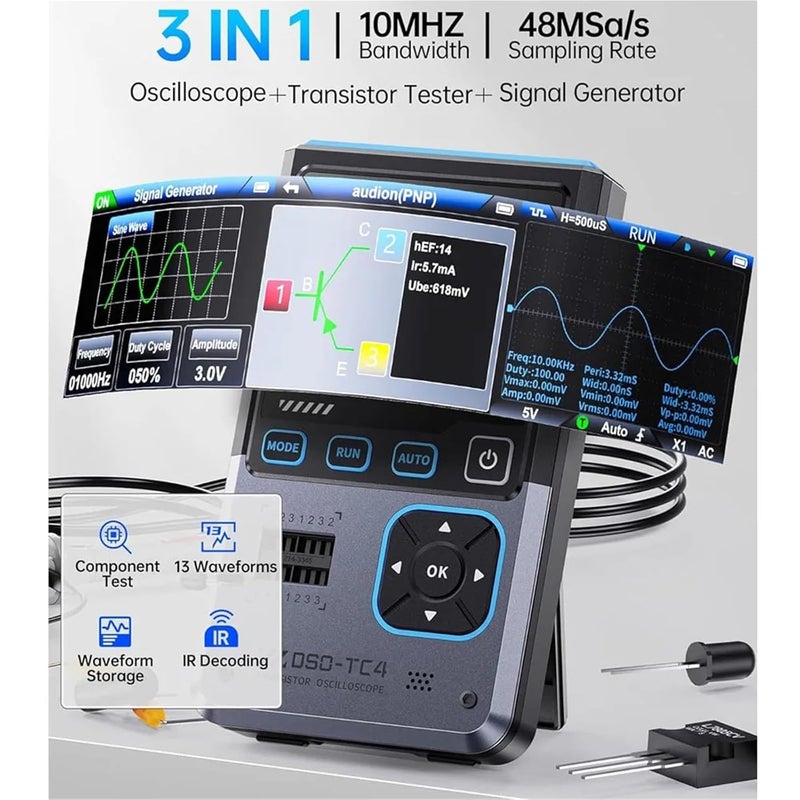 Digital Multimeter, DSO-TC4 Transistor Tester Digital Oscilloscope DDS Signal Generator 3 in 1,10MHz Bandwidth 48MSa/s Sampling Rate,for Home and Industrial Electrical Issues - Image 3