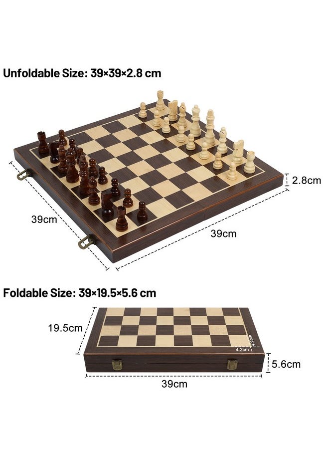 LEAP 15 Inch Wooden Folding Chess / 3 Inch King Height Chess Pieces, Portable Travel Chess Board Folding Board - Artificial Ebony & Maple Inlay  - Image 3