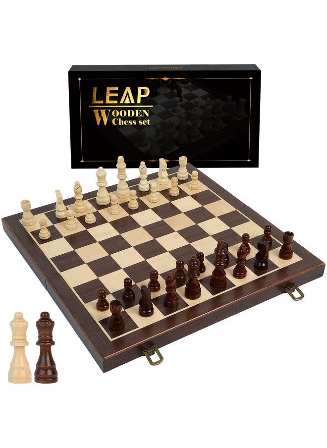 LEAP 15 Inch Wooden Folding Chess / 3 Inch King Height Chess Pieces, Portable Travel Chess Board Folding Board - Artificial Ebony & Maple Inlay  - Image 1