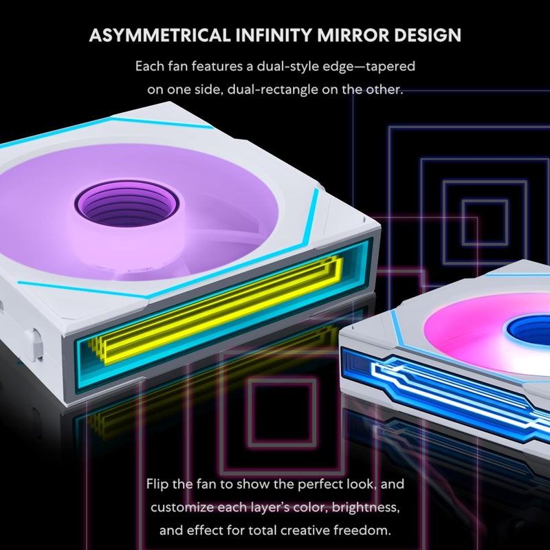ليان لي مروحة ليان لي UNI Fan SL-Infinity Wireless 120 - حزمة ثلاثية - تحكم مروحة ARGB بإشارة لاسلكية 2.4 جيجاهرتز - تصميم مرآة مزدوجة اللانهاية - ضوضاء منخفضة - يتضمن وحدة تحكم - أبيض (12SLIN1W3W) - Image 4