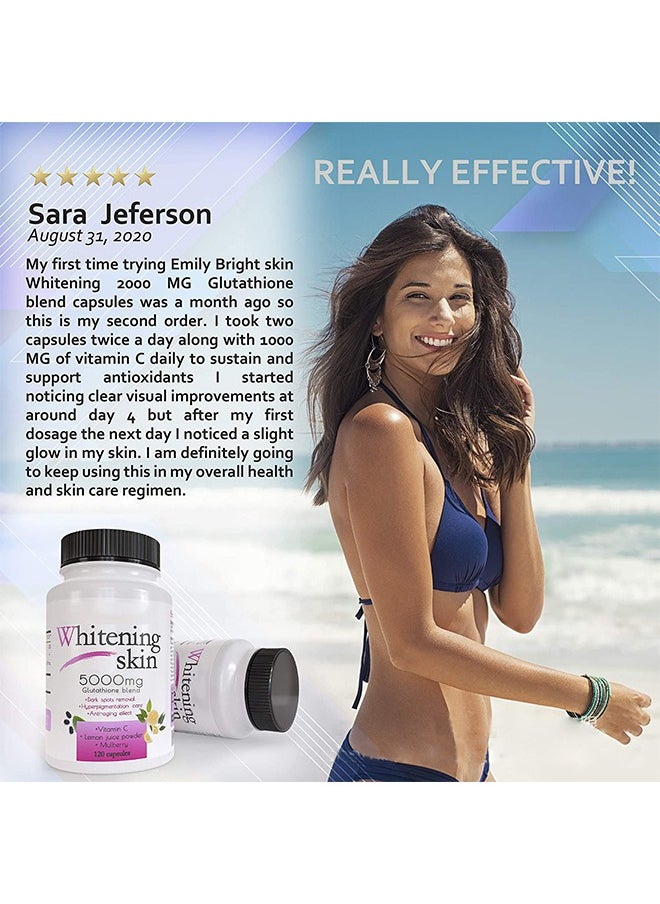 SKIN - Glutathione Whitening Pills - Dark Spots & Acne Scar Remover - 5000mg -   Vegan Skin Bleaching Pills with Anti-Aging & Antioxidant Effect - 120 Capsules - Image 1