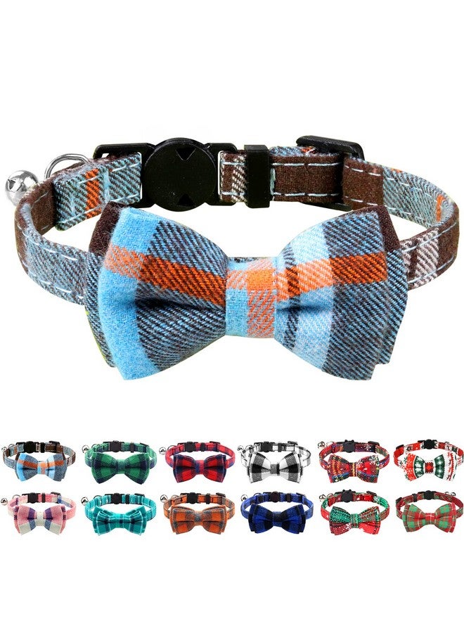 Joytale Upgraded Cat Collar With Bells, Breakaway Cat Collars With Bow Tie, 1 Pack Girl Boy Safety Plaid Kitten Collars, Haze Blue  - Image 1
