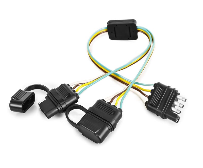 Autogem Universal 4 Way Flat Y-Splitter Plug Adapter Trailer Lights and LED Tailgate Light Bar, 4 Pin Trailer Light Adapter with 17.5 inch Trailer Extension Harnes - Image 1