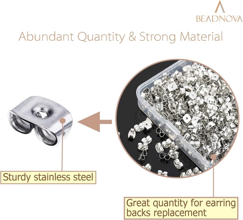 BEADNOVA Earring Backs 400pcs Stainless Steel Earring Backings for Studs Hypoallergenic Surgical Locking Ear Backs for Posts - Image 4
