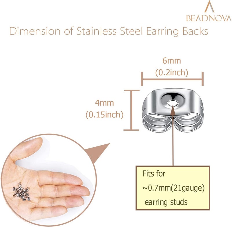 BEADNOVA Earring Backs 400pcs Stainless Steel Earring Backings for Studs Hypoallergenic Surgical Locking Ear Backs for Posts - Image 2