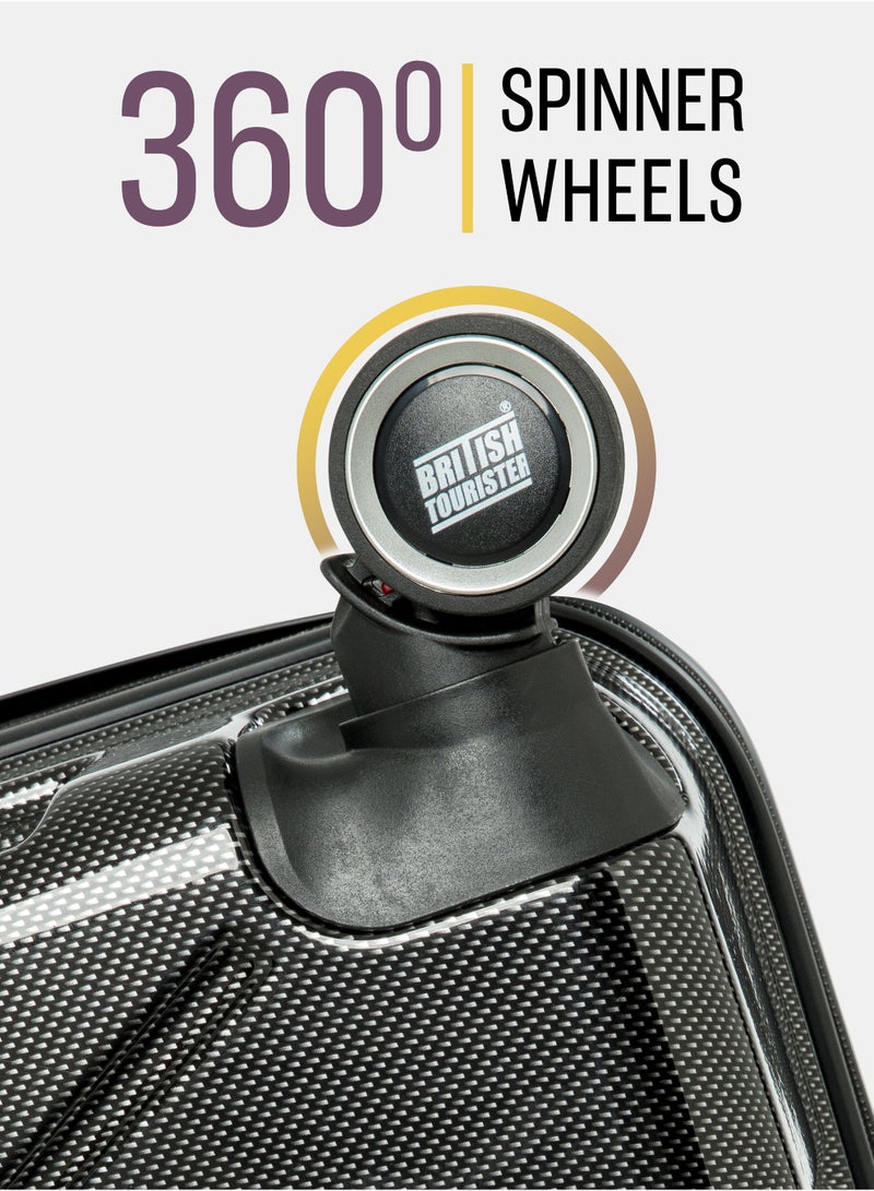 السياحية البريطانية حقيبة سفر من مادة ABS بقشرة صلبة (كبيرة، 28 إنش) مع طبقة قابلة للتوسيع – حقيبة خفيفة الوزن مزودة بعجلات دوارة، ترولي للسفر (أسود) - Image 4