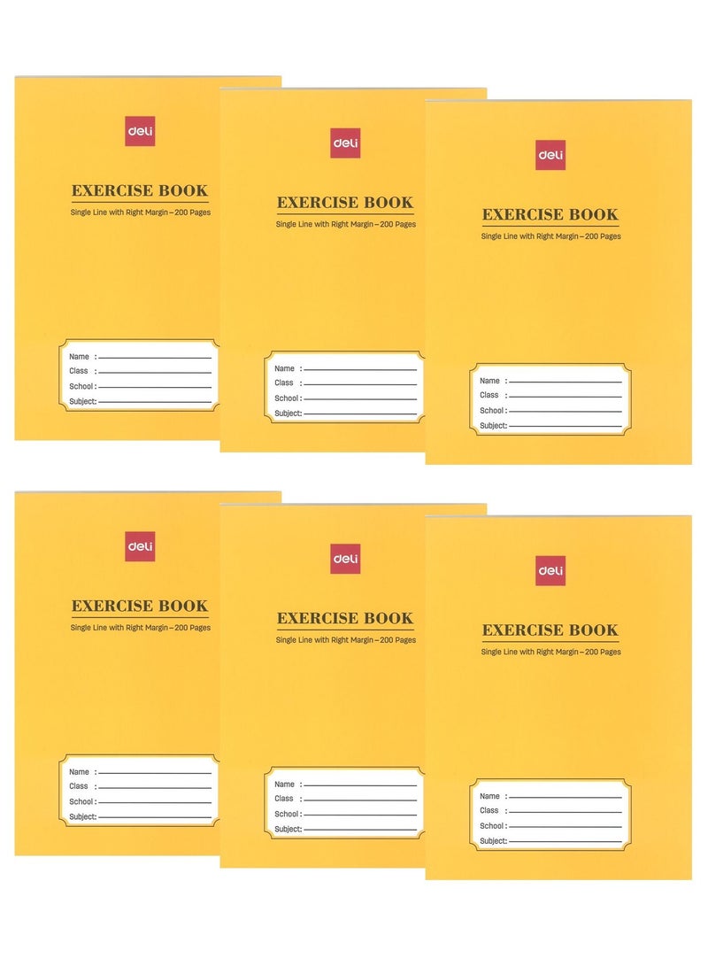 Deli 6-Piece Single Line Right Margin Notebook With One Side Plain 200 Pages - Image 1