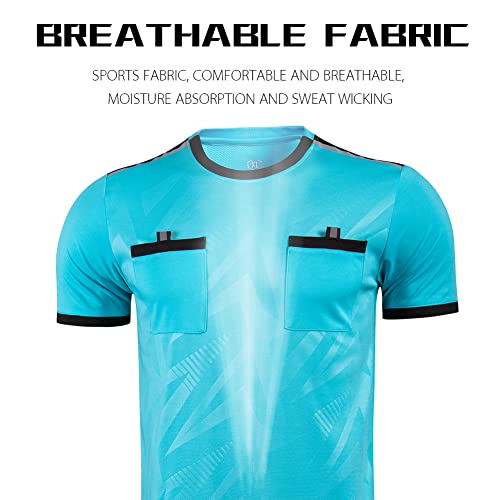 Shinestone Referee Jersey Bundle, Men's Soccer Referee Uniform Short Sleeve Pro Referee Soccer Jersey Perfect for Basketball Football Sports - Includes Referee Jersey and Shorts(Blue,XL) - Image 3