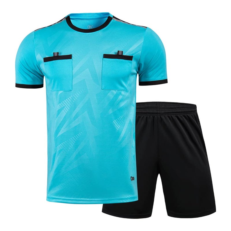 Shinestone Referee Jersey Bundle, Men's Soccer Referee Uniform Short Sleeve Pro Referee Soccer Jersey Perfect for Basketball Football Sports - Includes Referee Jersey and Shorts(Blue,XL) - Image 2