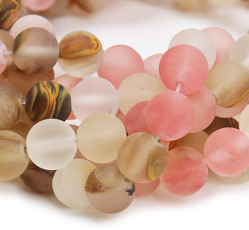AUREHEN Natural Matte Watermelon Rind Beads, 10MM Round Frosted Unpolished Loose Gemstone Beads for Bracelet Necklace Jewelry Making, Energy Stone Healing Power with Stretch Beading Cord - Image 3