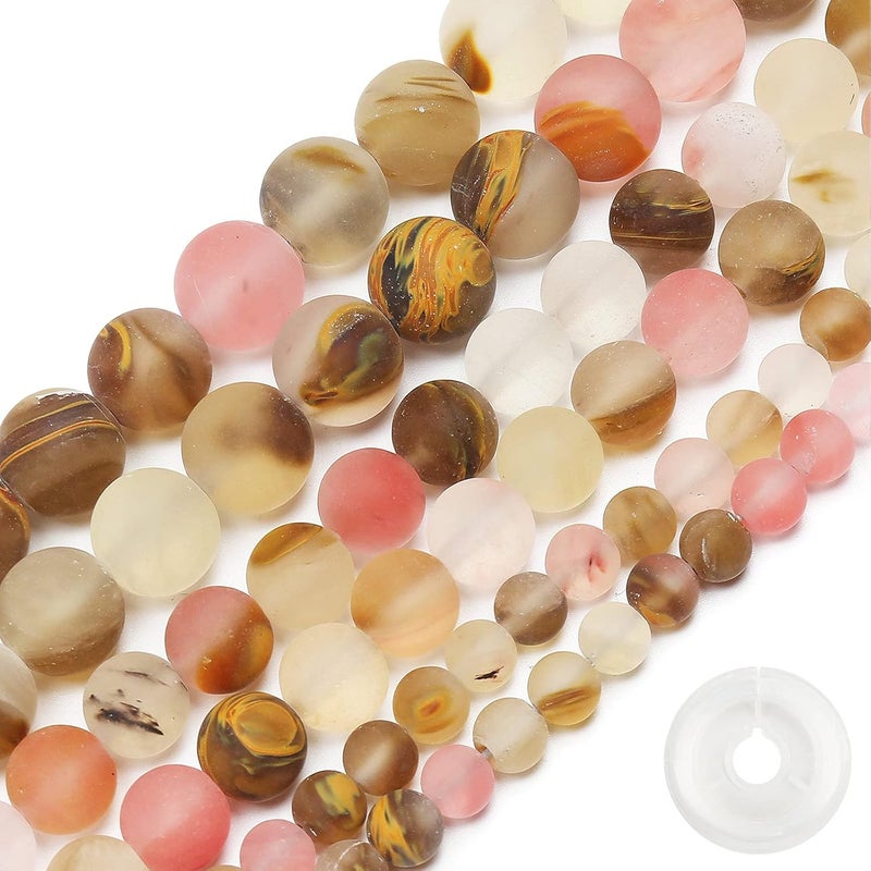 AUREHEN Natural Matte Watermelon Rind Beads, 10MM Round Frosted Unpolished Loose Gemstone Beads for Bracelet Necklace Jewelry Making, Energy Stone Healing Power with Stretch Beading Cord - Image 1