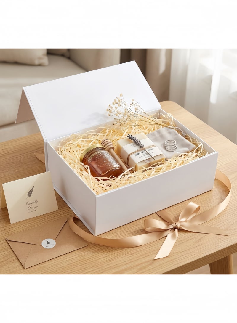 Oasis Premium Magnetic Gift Box with Ribbon and Raffia, 20x14x6cm Luxury White Present Box with Greeting Card and Envelope for Ramadan, Eid, Weddings, Birthdays and Corporate Gifting - Image 3