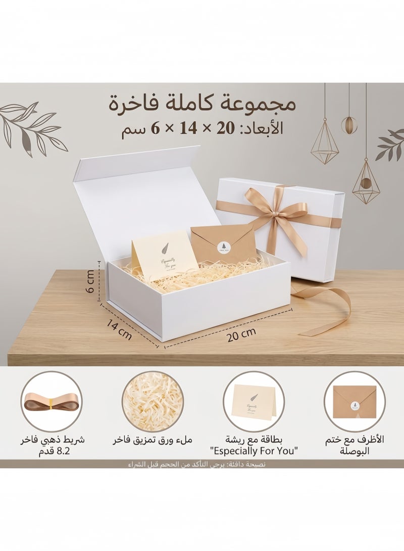 Oasis Premium Magnetic Gift Box with Ribbon and Raffia, 20x14x6cm Luxury White Present Box with Greeting Card and Envelope for Ramadan, Eid, Weddings, Birthdays and Corporate Gifting - Image 2