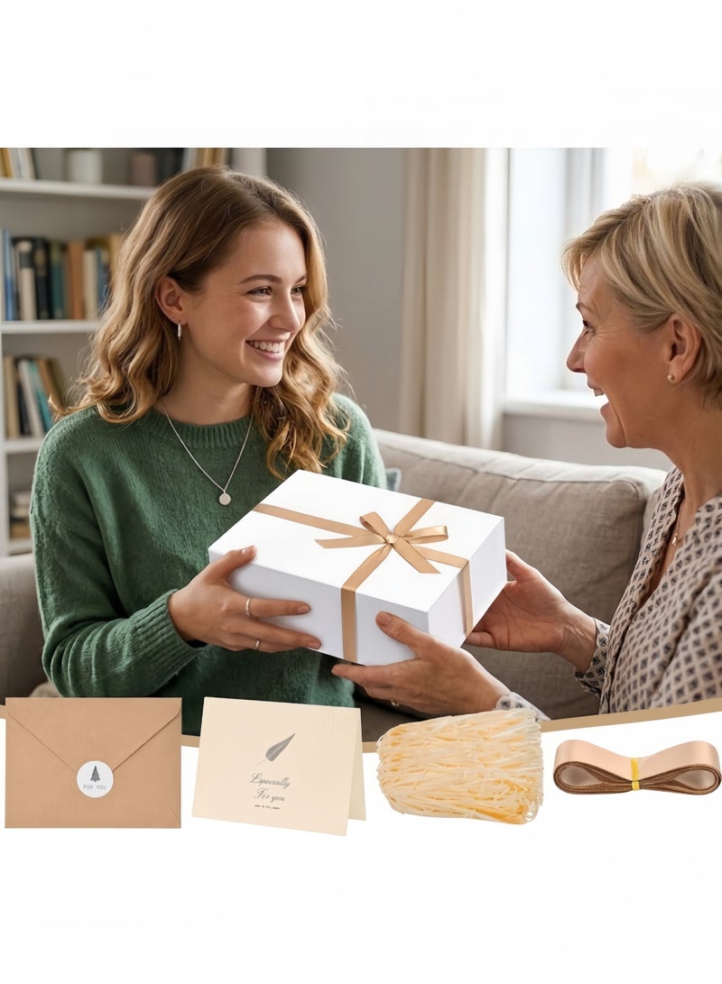 Oasis Premium Magnetic Gift Box with Ribbon and Raffia, 20x14x6cm Luxury White Present Box with Greeting Card and Envelope for Ramadan, Eid, Weddings, Birthdays and Corporate Gifting - Image 5