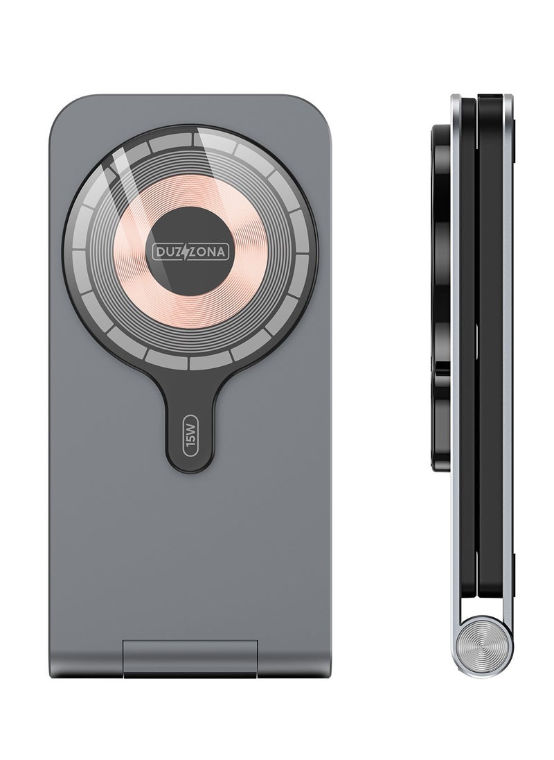 3-in-1 Foldable Magnetic Wireless Charger - Suitable for iPhone/Apple Watch/AirPods, 15W Fast Charging, Premium Aluminum Alloy, Cyberpunk Style, Type C - Type C Interface, Portable Stand, Portable Travel, Also Suitable for Samsung/Huawei/Xiaomi and Other Mobile Phones/Earphones with Magnetic Charging Function (Silver)
