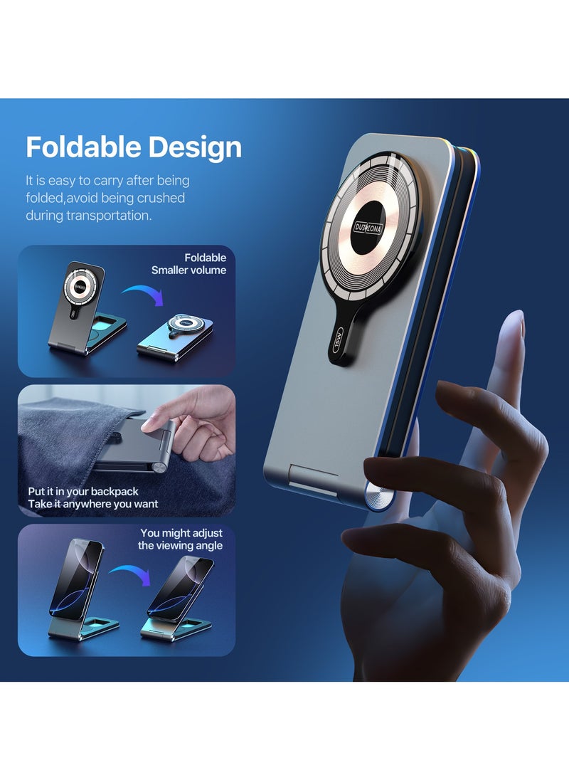 3-in-1 Foldable Magnetic Wireless Charger - Suitable for iPhone/Apple Watch/AirPods, 15W Fast Charging, Premium Aluminum Alloy, Cyberpunk Style, Type C - Type C Interface, Portable Stand, Portable Travel, Also Suitable for Samsung/Huawei/Xiaomi and Other Mobile Phones/Earphones with Magnetic Charging Function (Silver)