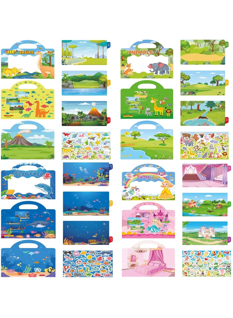 SOLARAE Reusable Sticker Book, Sticker Books for Toddlers 1-3, Four Sets of Jelly Stickers for Kids Sixteen Scenes-Dinosaur, Animal, Ocean, Princess - Image 2