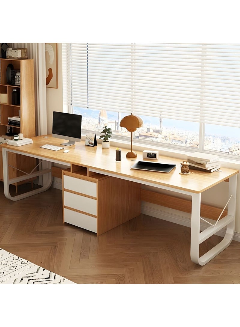 DubaiGallery طاولة دراسة مزدوجة مقاعد لشخصين بتصميم حديث متعدد الوظائف لمكتب المنزل مع أدراج تخزين لغرفة النوم وغرفة المعيشة والمكاتب 200x50x72 سم - Image 1