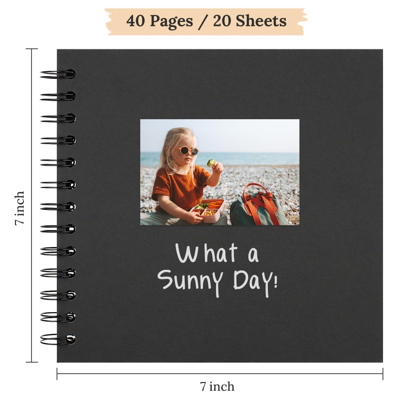 Hiwhy Scrapbook 7x7 Inch DIY Scrapbook Album Hardcover Kraft Paper Scrap Book Photo Albums 40 Pages Perfect for 4x6 / 5x7 Photos Memory Book for Family, Wedding - Image 2
