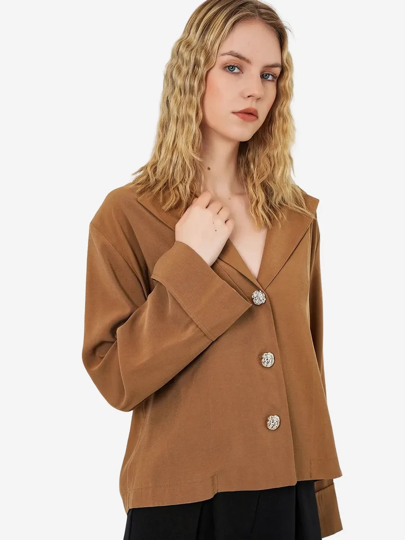 Big Dart Camel Brown BDART Oversized Blazer Jacket with Button Closure for Women | Best Price UAE