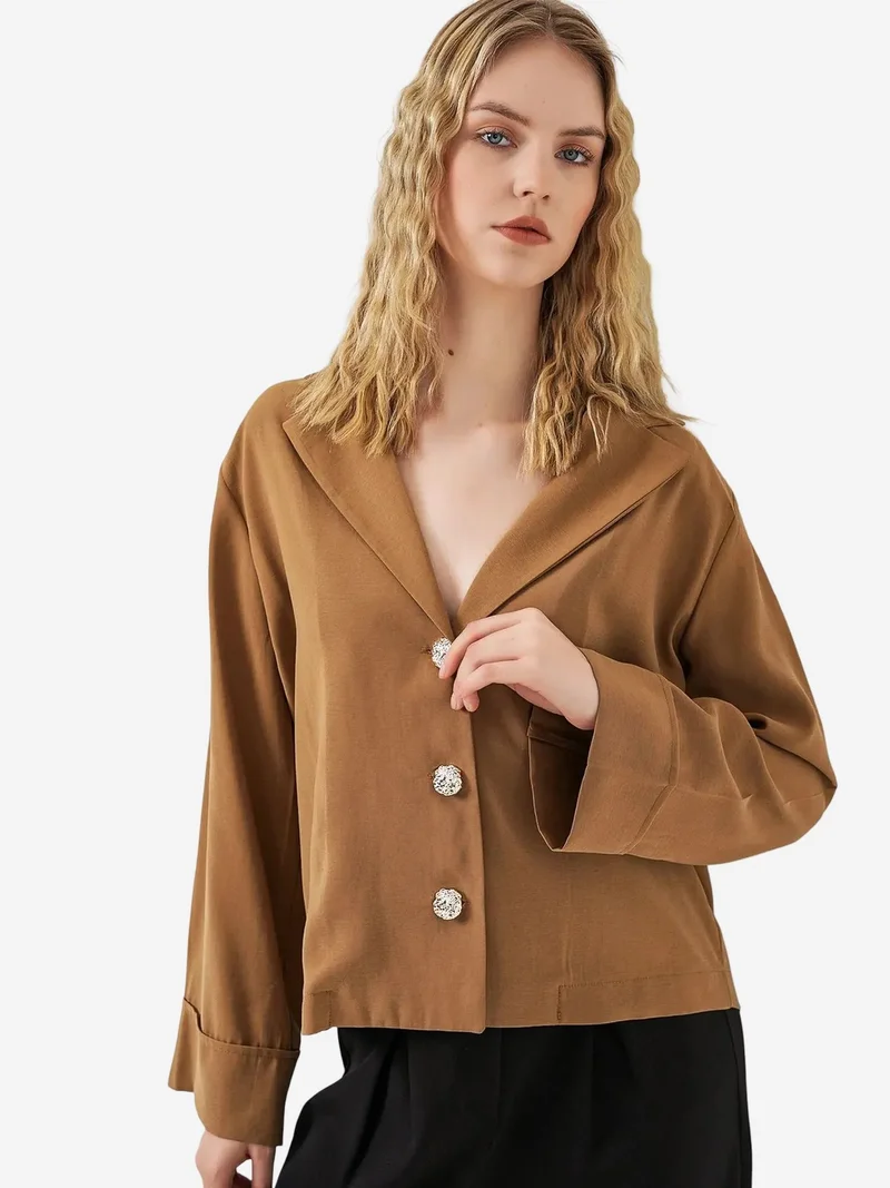 Big Dart Camel Brown BDART Oversized Blazer Jacket with Button Closure for Women | Best Price UAE