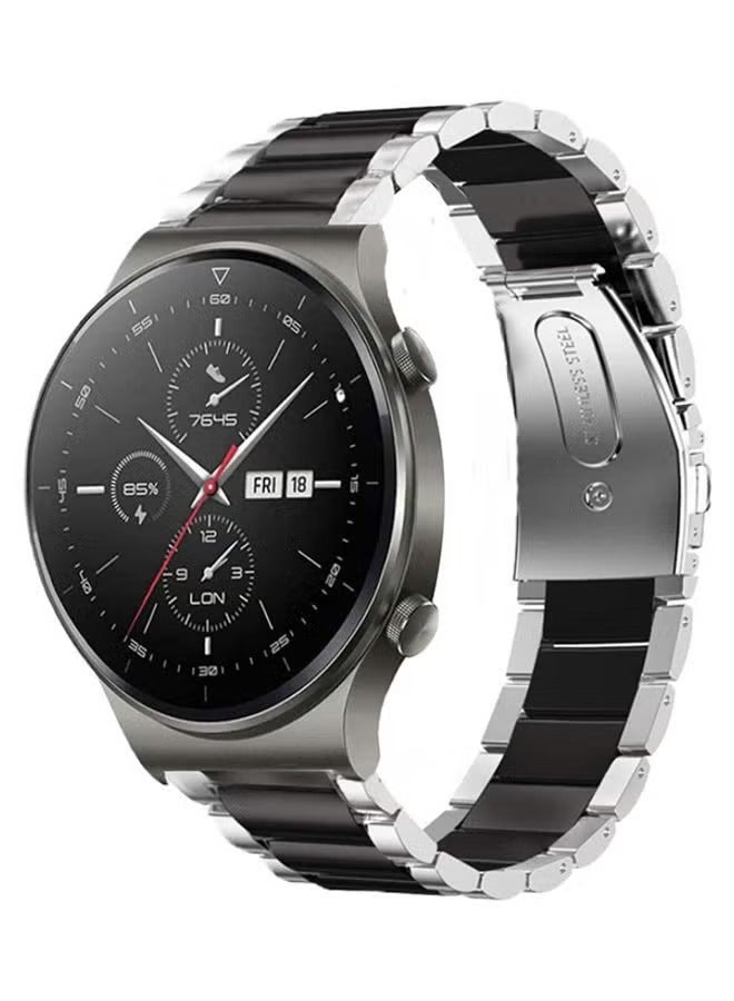 S-Color Replacement Stainless Steel Smartwatch Strap Band For Huawei Watch 22mm Silver/Black - Image 2