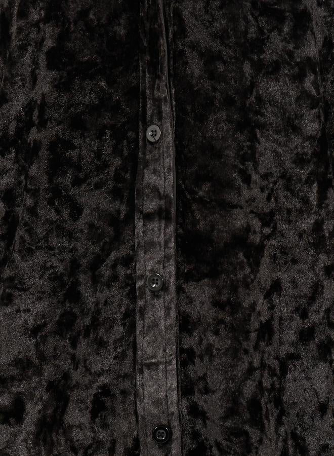Styli Velvet Look Oversized Longline Shirt  - Image 4
