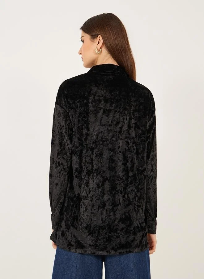 Styli Velvet Look Oversized Longline Shirt