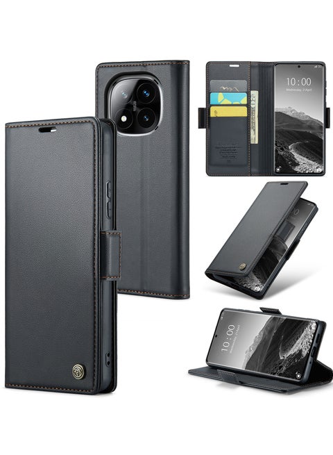جراب موبايل من الجلد الصناعي الفاخر مقاوم ضد البصمات  023 وحامل للكروت و البطاقات متوافق مع Redmi Note 14 Pro Plus /Redmi Note 14 Pro+ (اسود )