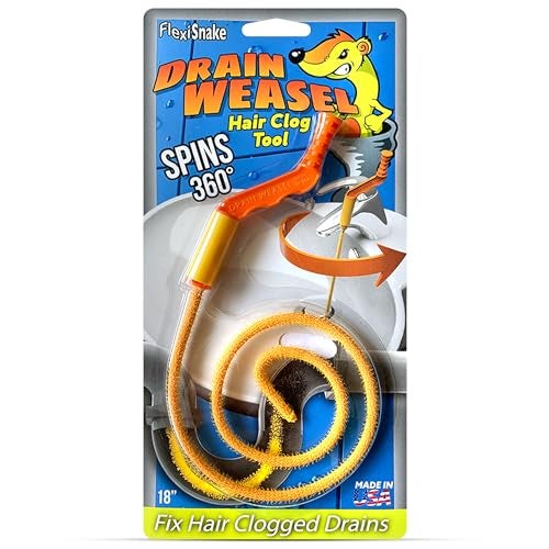 FlexiSnake Drain Weasel Sink Snake Hair Clog Remover Tool Kit, Sink, Pipe, Bathroom, Bathtub Drain Cleaner, 18-inch Long, Flexible, Made in The USA, 1 Wand and Removable Handle - Image 1