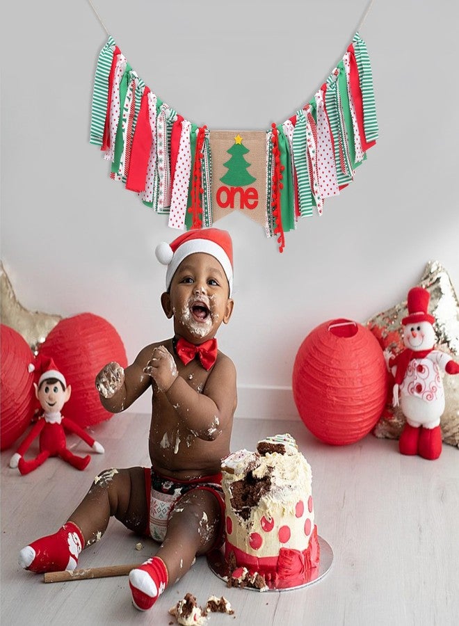 HIKLO Christmas Tree 1st Birthday High Chair Banner - Red and Green One High Chair Banner, Best Christmas Birthday Party Supplies, Christmas 1st Birthday Decoration for Girls Boys, Banner for Photo Booth Props and Cake Smash - Image 4