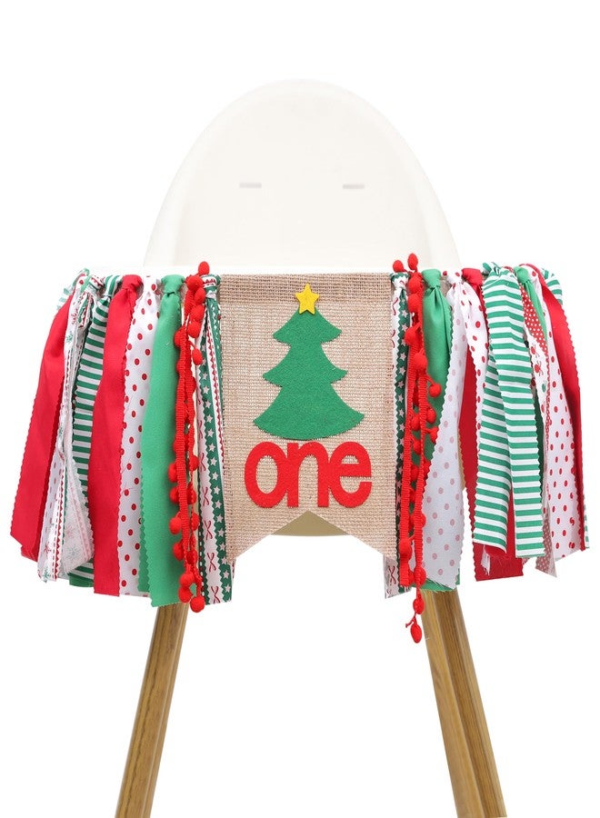 HIKLO Christmas Tree 1st Birthday High Chair Banner - Red and Green One High Chair Banner, Best Christmas Birthday Party Supplies, Christmas 1st Birthday Decoration for Girls Boys, Banner for Photo Booth Props and Cake Smash - Image 1