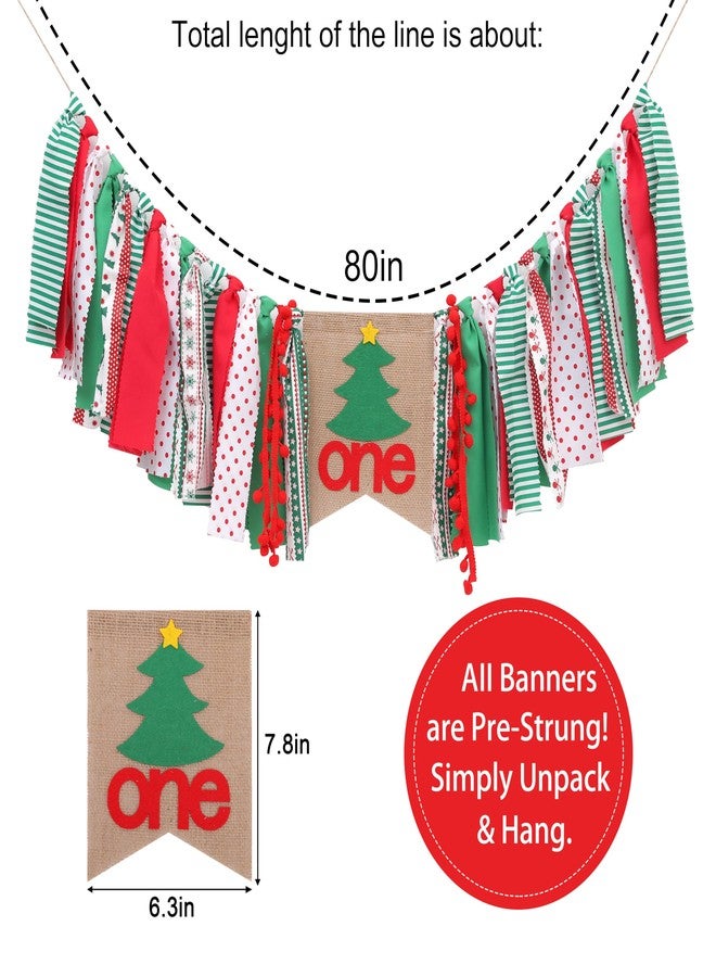 HIKLO Christmas Tree 1st Birthday High Chair Banner - Red and Green One High Chair Banner, Best Christmas Birthday Party Supplies, Christmas 1st Birthday Decoration for Girls Boys, Banner for Photo Booth Props and Cake Smash - Image 2