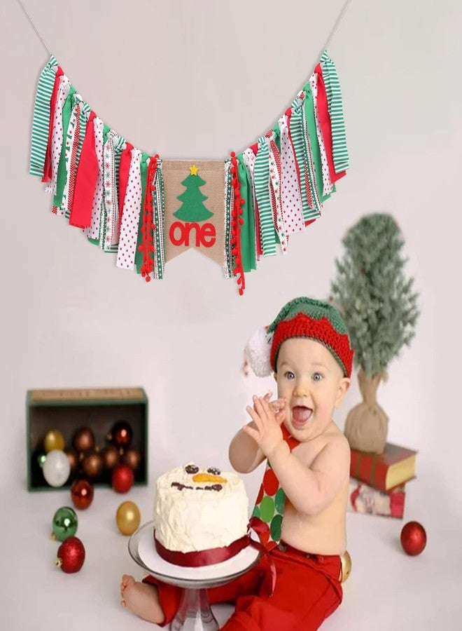 HIKLO Christmas Tree 1st Birthday High Chair Banner - Red and Green One High Chair Banner, Best Christmas Birthday Party Supplies, Christmas 1st Birthday Decoration for Girls Boys, Banner for Photo Booth Props and Cake Smash - Image 3