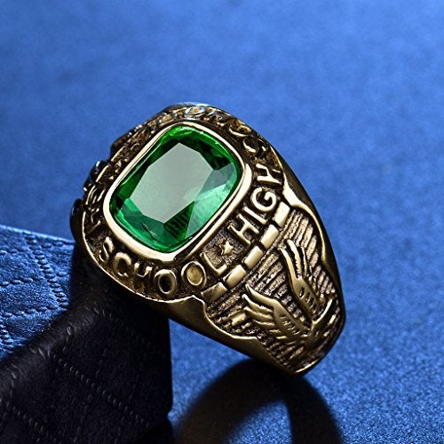 MASOP High School Stainless Steel Emerald Color Green Cubic Zirconia Rings for Men Size 9 - Image 3