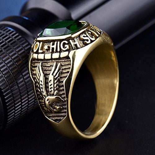 MASOP High School Stainless Steel Emerald Color Green Cubic Zirconia Rings for Men Size 9 - Image 4