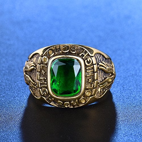 MASOP High School Stainless Steel Emerald Color Green Cubic Zirconia Rings for Men Size 9 - Image 2