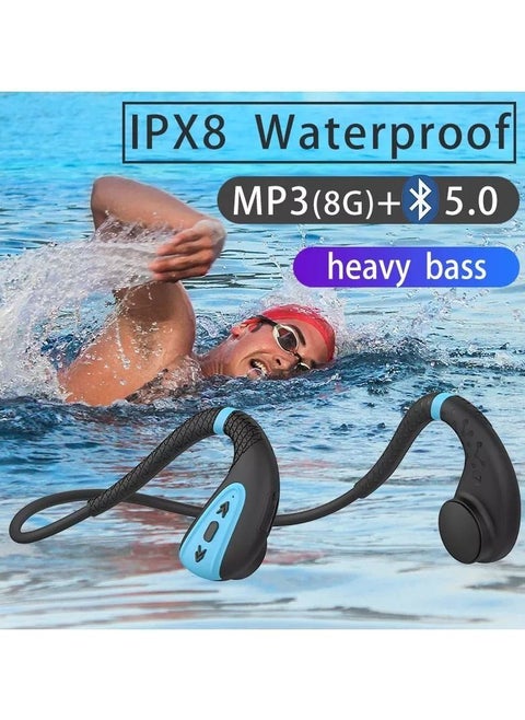 Wireless Bone Conduction Headphones with Mic and 8GB Built-in MP3 Player, Bluetooth 5.0, Magnetic Charging, IPX8 Waterproof