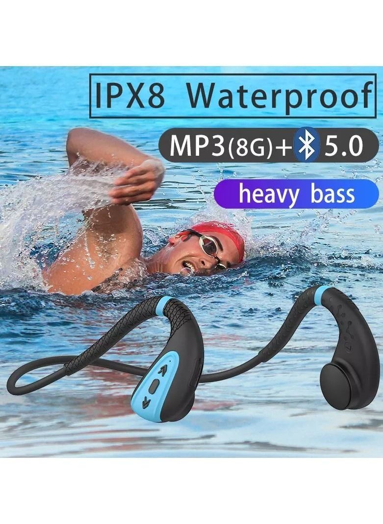 Generic - Wireless Bone Conduction Headphones with Mic and 8GB Built-in MP3 Player, Bluetooth 5.0, Magnetic Charging, IPX8 Waterproof - Image 1