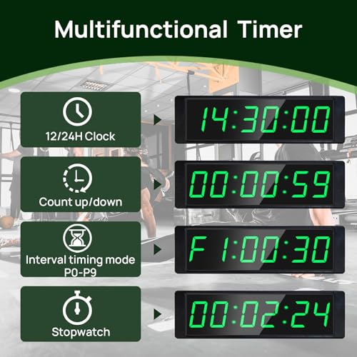 YZ Gym Clock for Home Gym with Start/Stop Button, Interval Timer for Workout, Stopwatch/Countdown Timer with Remote, 12/24H Digital Wall Clock, Portable Home Gym Accessories - Image 2