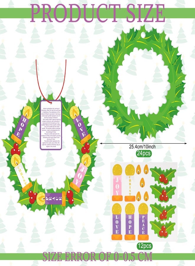 Poen 24 Set Christmas Advent Wreath Craft Kit for Kid Nativity of Christ DIY Craft Art Hanging Decor Advent Wreath Candle with Joy Christ Peace Hope Love for Sunday School Classroom Christmas Activity - Image 2