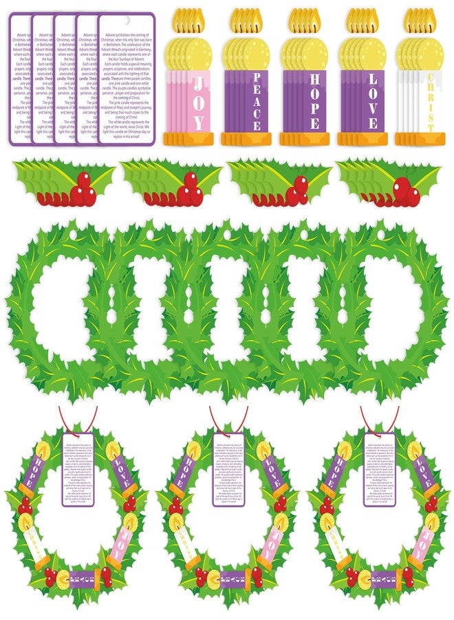 Poen 24 Set Christmas Advent Wreath Craft Kit for Kid Nativity of Christ DIY Craft Art Hanging Decor Advent Wreath Candle with Joy Christ Peace Hope Love for Sunday School Classroom Christmas Activity - Image 1