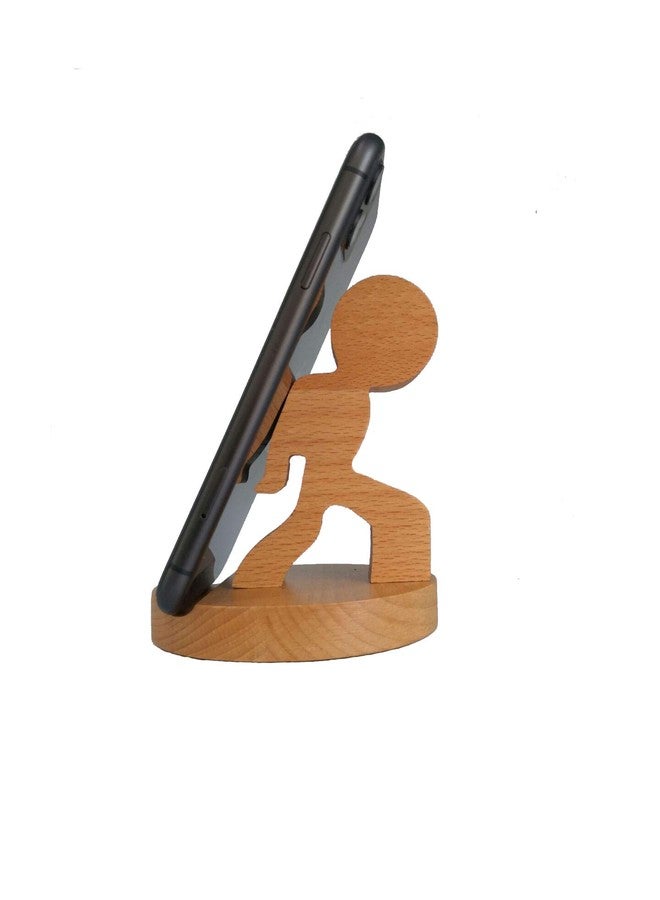 MMOO Little People Universal Cute Wooden Office Home Cell Phone Holder (Wood 1) - Image 3